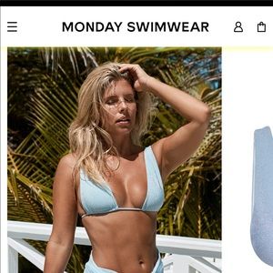 Monday swimwear Tamarama bottom and Palm Springs top in powder blue shimmer
